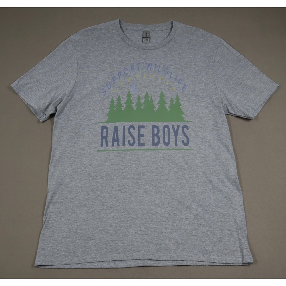 Women's Support Wildlife Raise Boys Graphic Tee - Grey‎ - Size L